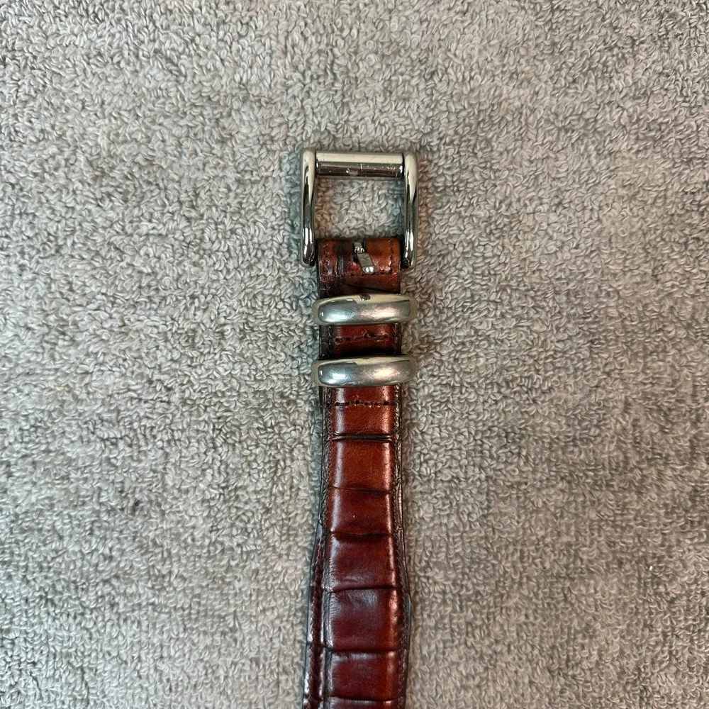 Allen Edmonds Mens Brown Crocodile Print Leather Belt Silver Buckle Size 40
